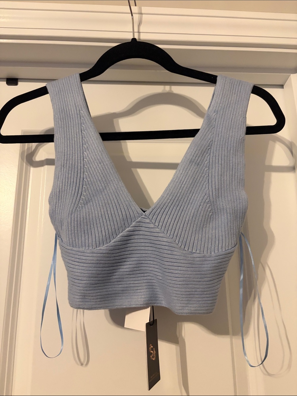 Sincerely Jules Sky Blue Ribbed V-Neck Crop Top